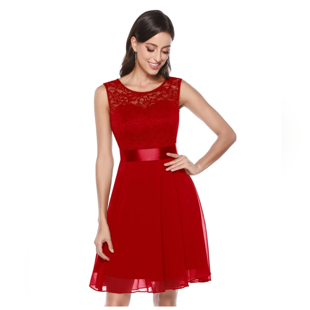 Short Floral Lace Bridesmaid Dress A-line Swing Party Dress